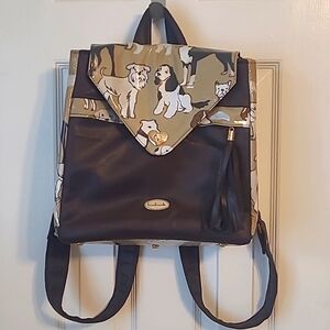 DOG THEMED ADORABLE 12X12 BACKPACK. NEW WITHOUT TAGS. VINYL AND FAUX SUEDE.